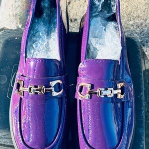 Purple Glitter Loafers with Gold Chain